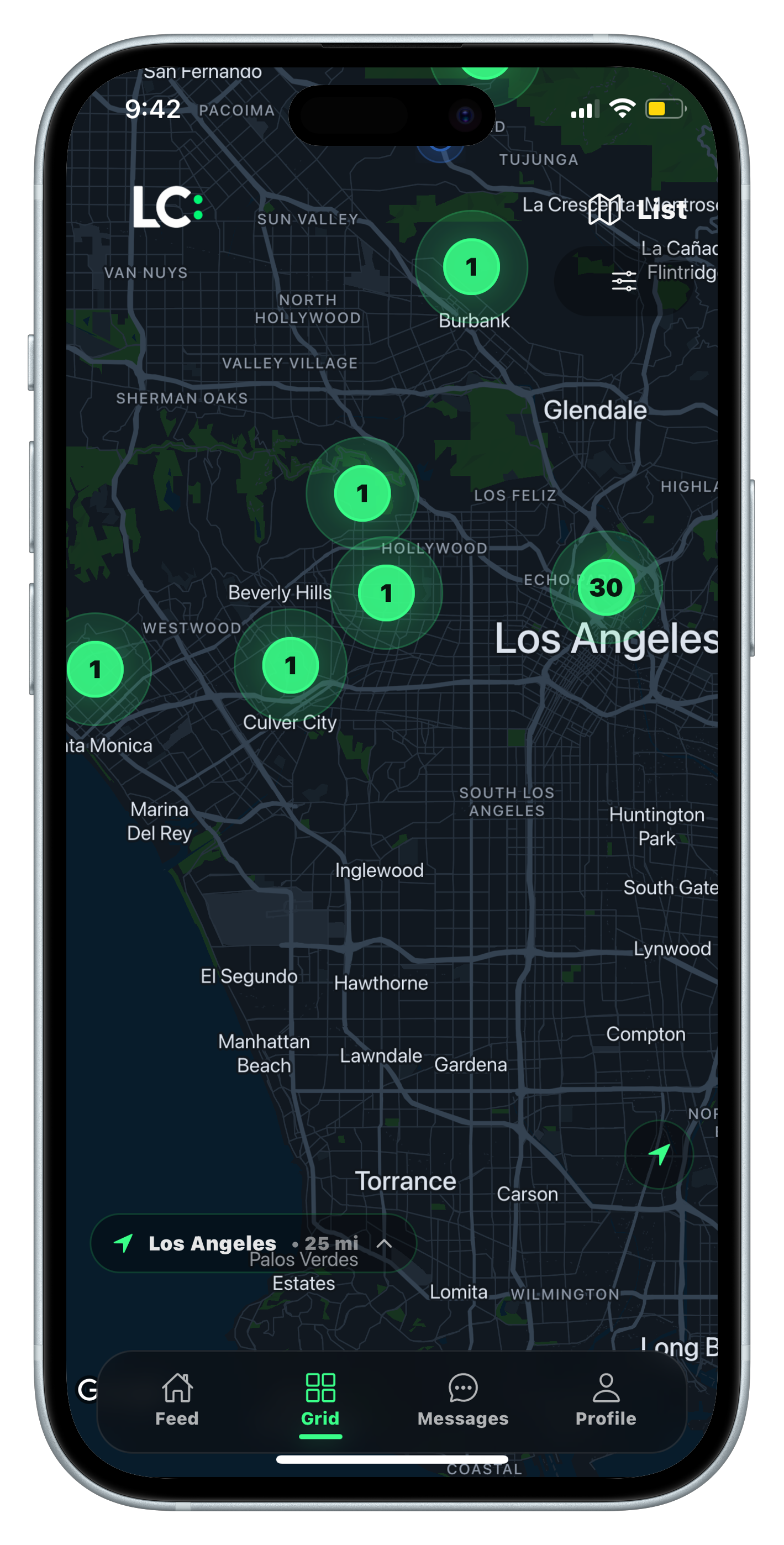 LuvClub map-first dating app shown on an iPhone